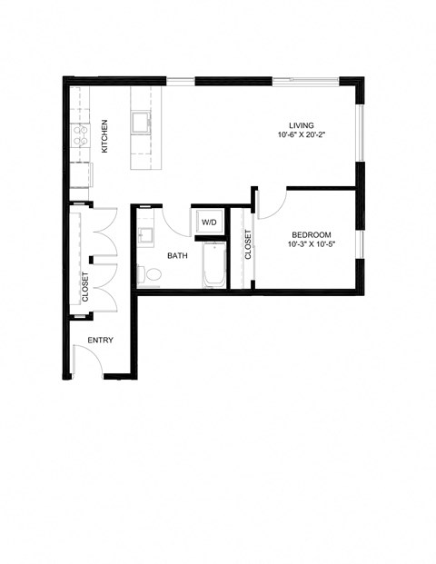 Floor plan for 1 bed, 1 bath, 730 sqft